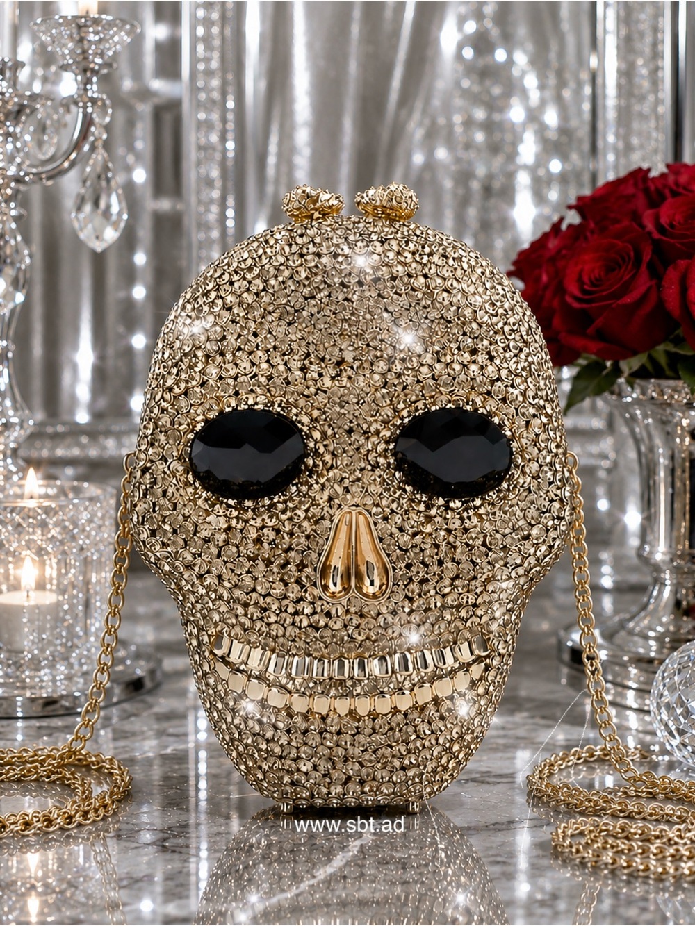 NWT Skull Clutch Purse Sparkling Bling Swarovski Crystal Rhinestone Black +Gift - Picture 8 of 15